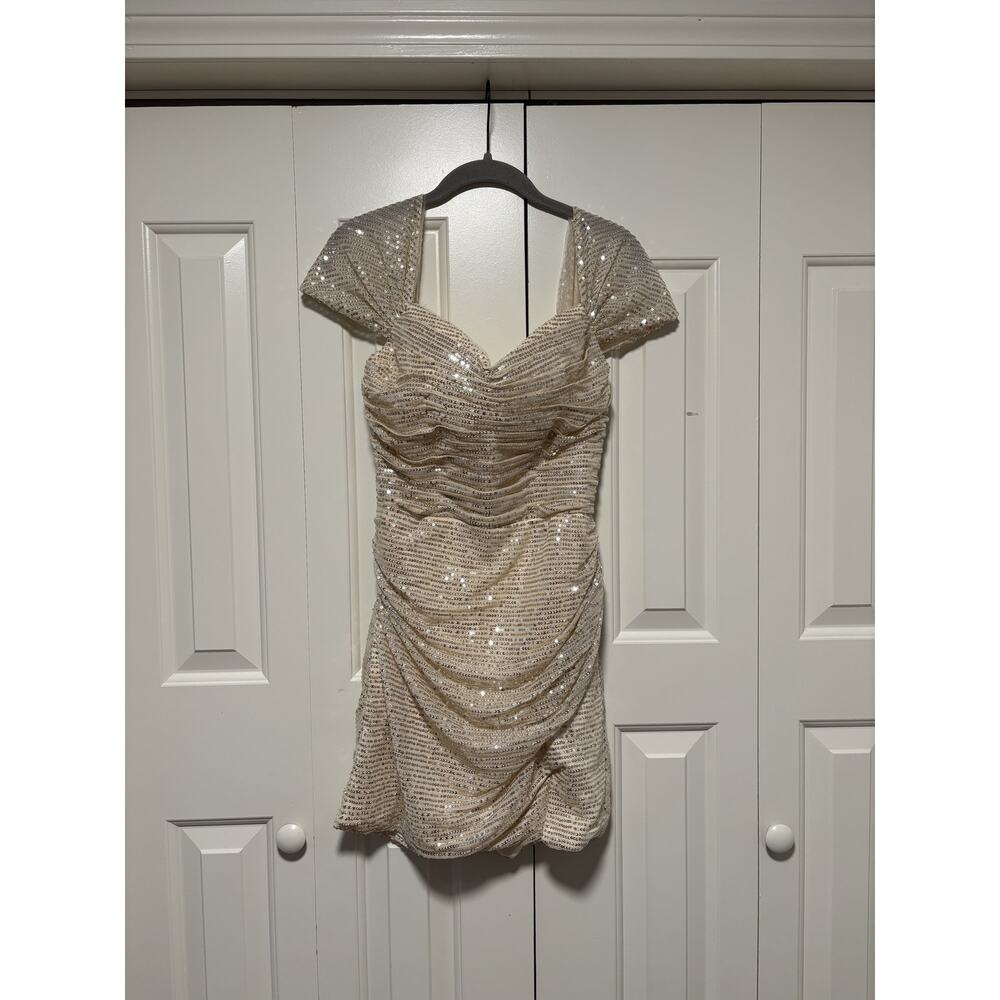 Sequin Ruched Mini Dress Size 6 Elegant Party Dress - Picture 2 of 8